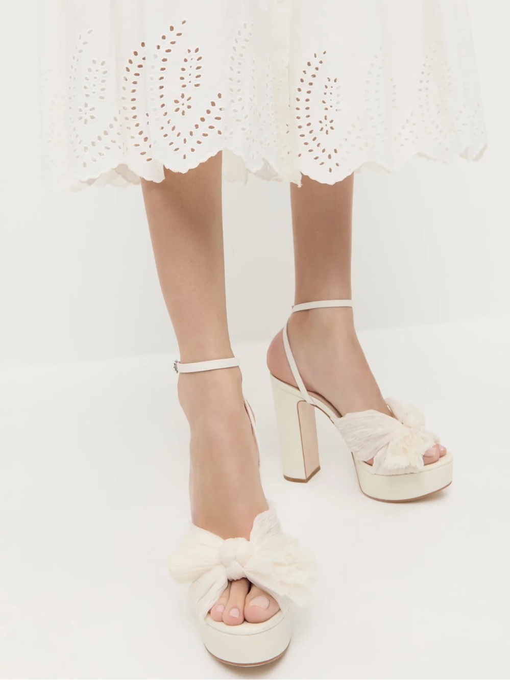 NEW NWOB Loeffler Randall Natalia Pleated Knot Platform Heels In Pearl Ivory